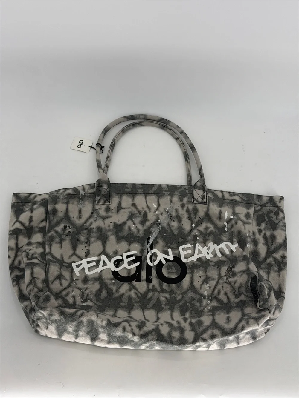 ALO Yoga Gray Tie-Dye 'Peace On Earth' Canvas Tote NWT